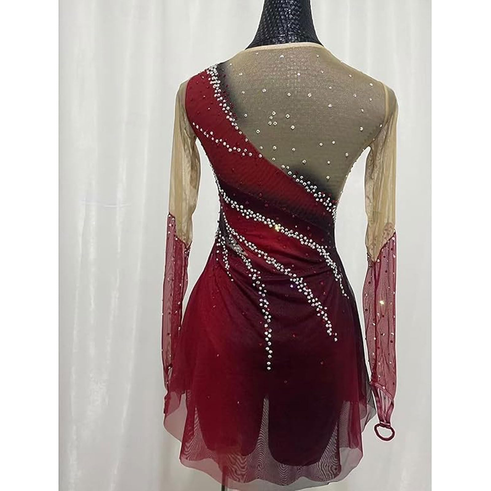 Abito da Pattinaggio su Ghiaccio Crystal Gonna da Concorrenza di Pattinaggio Artistico Vestito Esibizione con Pattini a Rotelle Body da Ginnastica Ritmica con Tintura Halo