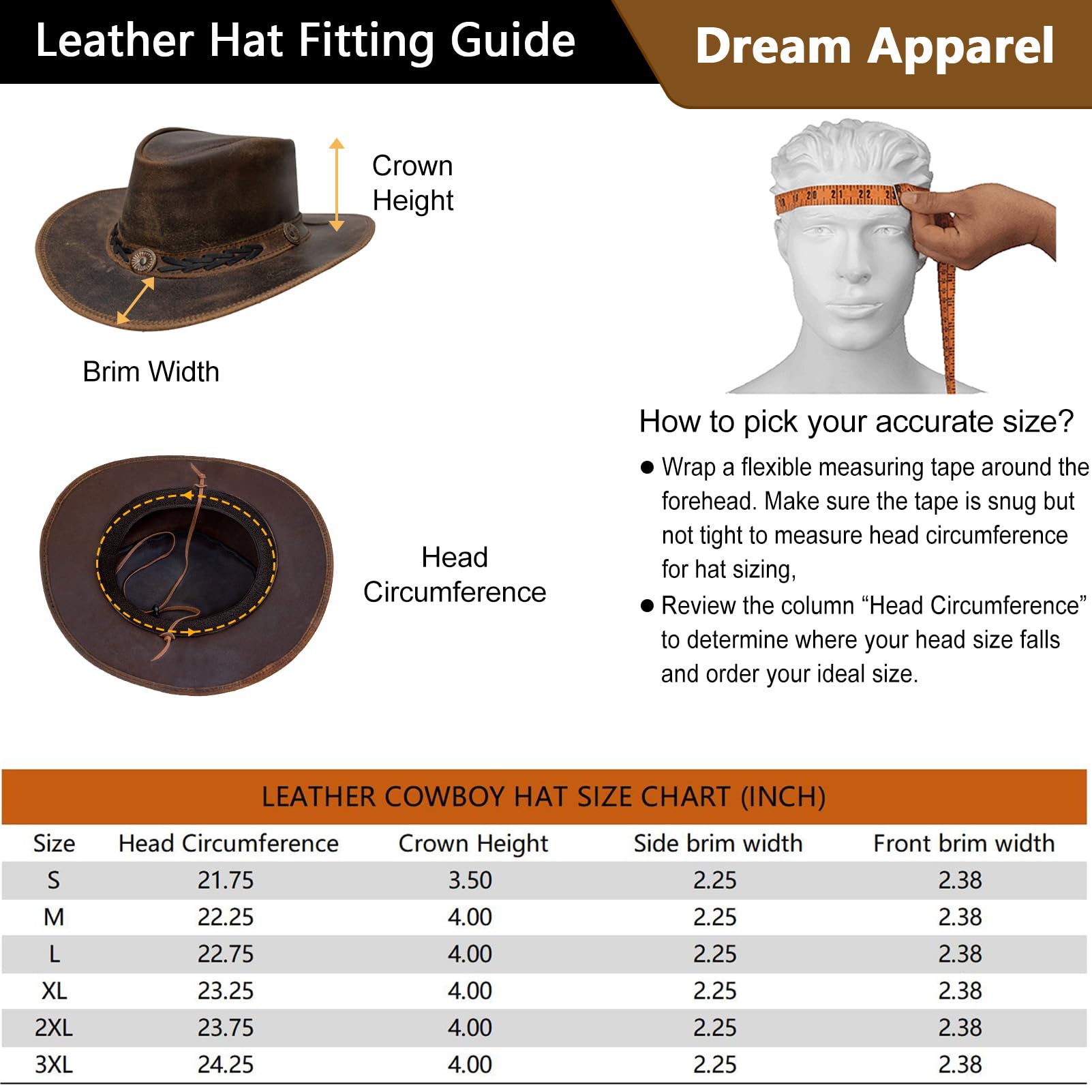 Dream Apparel Cappello da cowboy in pelle marrone per uomo e donna Western Australian Outback cappello con tesa larga modellabile, cappello stile australiano
