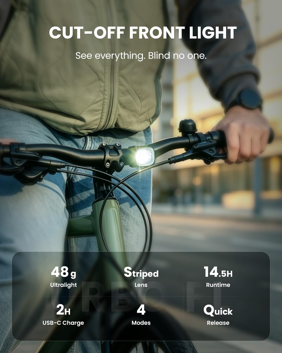 Ensemble d'éclairage vélo Magicshine URBO COMBO,feu arrière avec capteur de freinage et phare avant à coupure nette. Accessoires vélo ultralégers et étanches, idéaux pour les trajets urbains nocturnes | Phare de freinage, feu arrière, ultra léger, marche/
