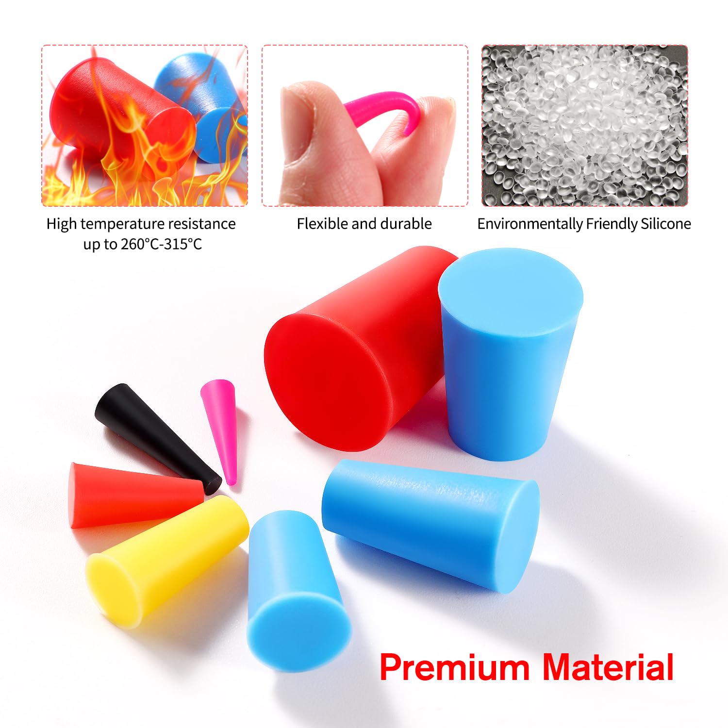 Kit 65 Tappi In Silicone Termoresistente - 8 Misure Per Fori Da 1/16" A 5/8" - Per Verniciatura E Sabbiatura - Foto 3