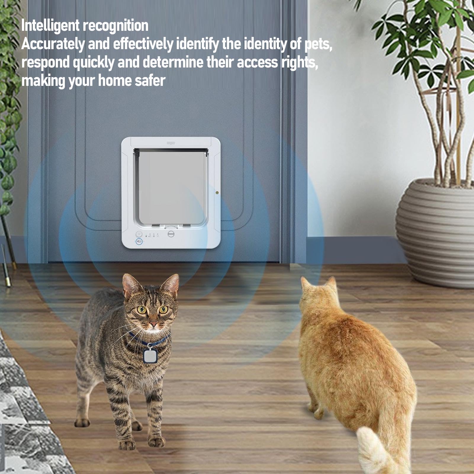 ZJchao Puerta Inteligente para Mascotas, Collar Electrónico con Solapa para Gatos, Tecnología de Detección de Microchip de Entrada de 2 Vías Activada, Plástico Resistente a la