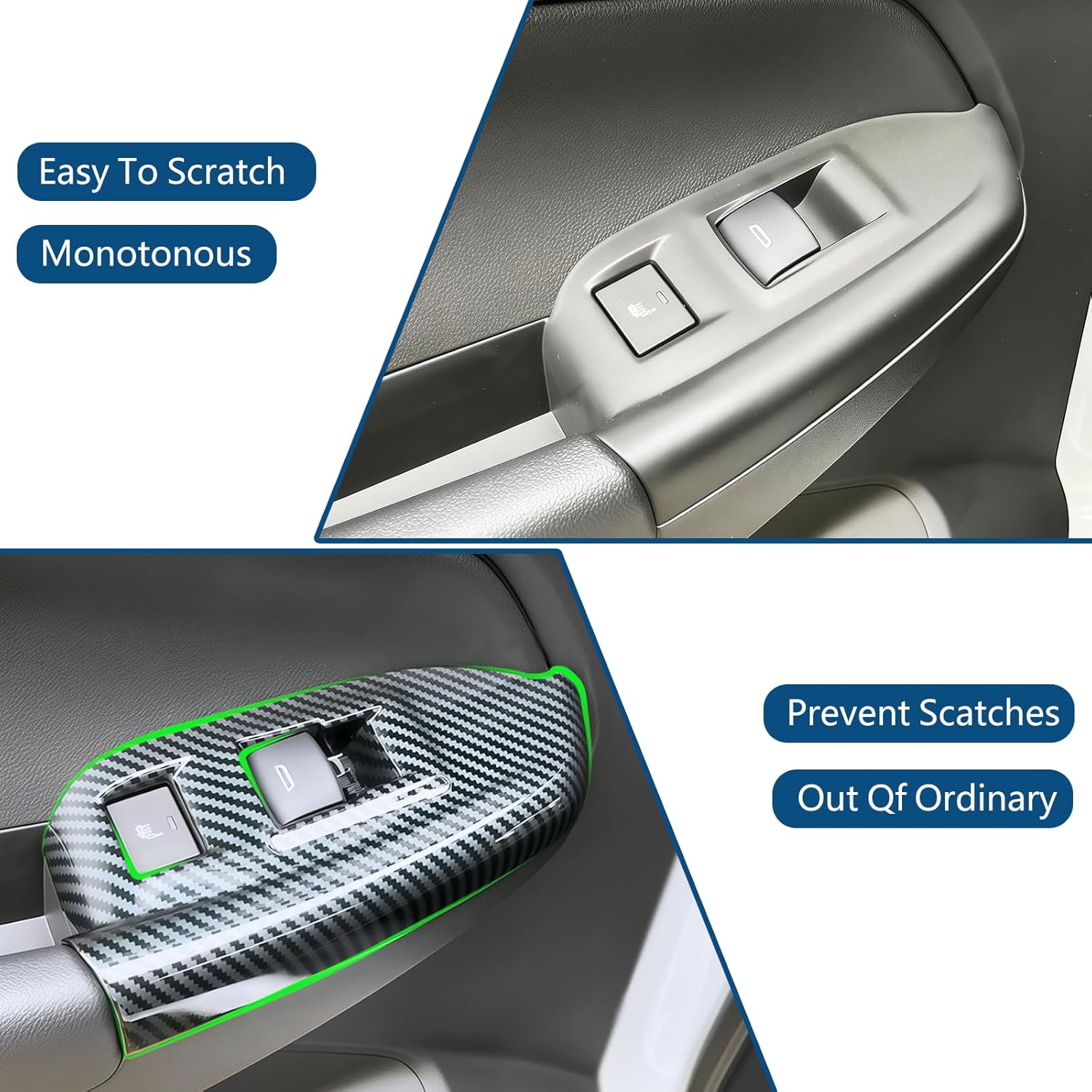 Door Window Lift Switch Panel Frame Trim ABS Imitation Carbon Fiber Pattern Interior Accessories for Chevrolet Trailblazer RS/Active 2024-2026 （Rear Armrest Has Two Button Holes）