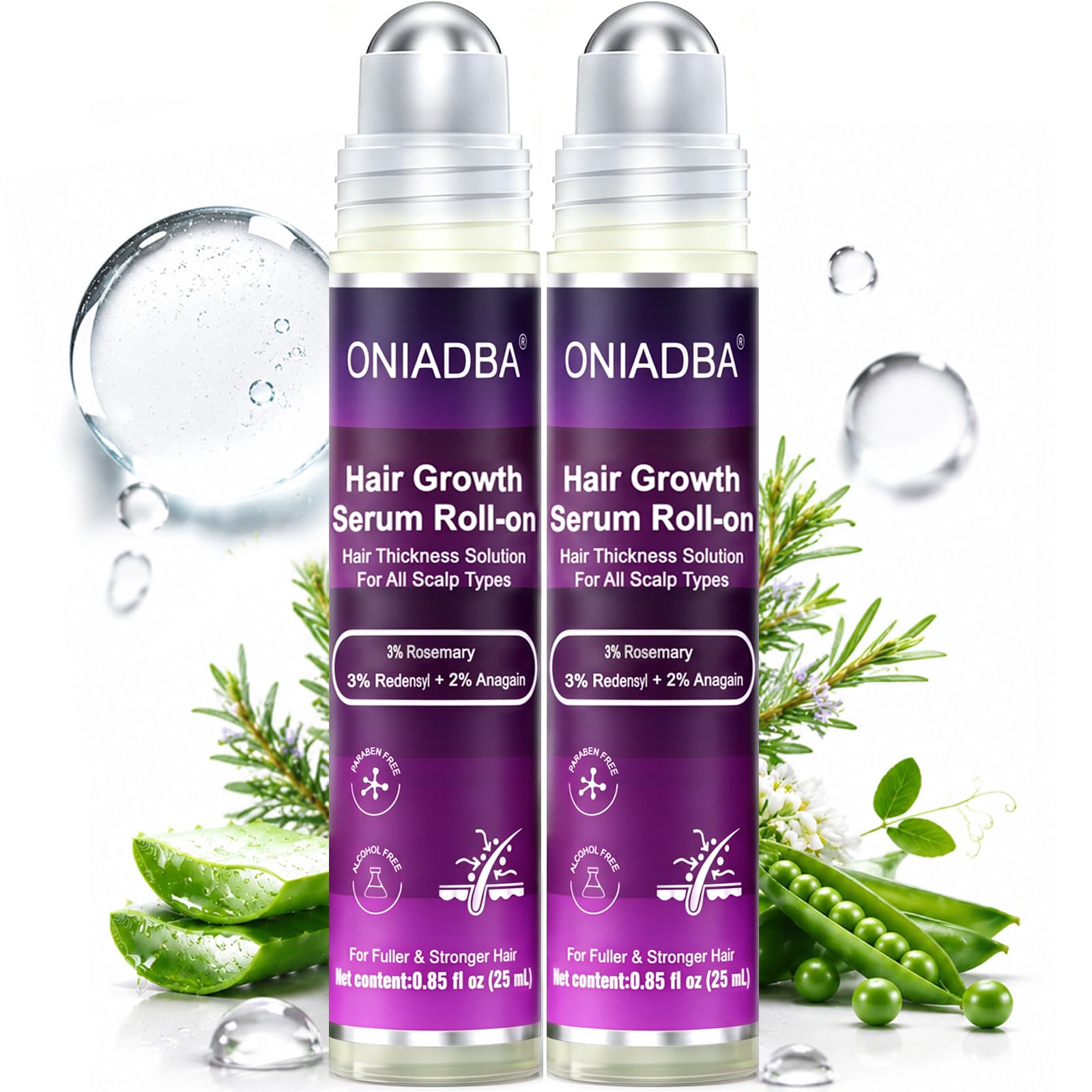 Hair Growth Serum Roll On - 3% Rosemary Oil, 3% Redensyl & 2% Anagain –Clinically Tested to Reduce Hair Loss, Thicken & Regrow Hair, and Strengthen | Scalp Serum for Men & Women 1.7 fl oz (2-Pack)