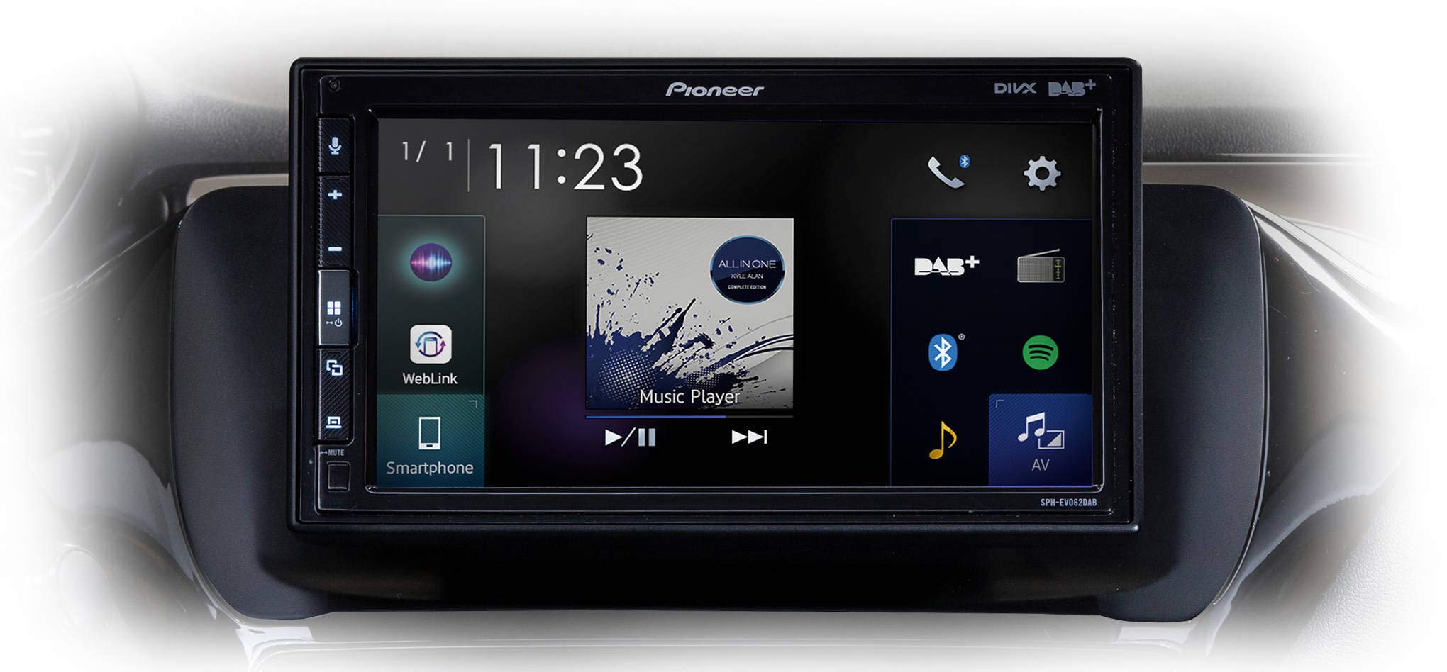 Pioneer SPH-EVO62DAB-208 Mediacenter do Peugeot 208/2008 – ekran dotykowy 6,8", szybkie ładowanie USB, Apple CarPlay, Android Auto, radio cyfrowe DAB/DAB+, Bluetooth, 13-pasmowy korektor