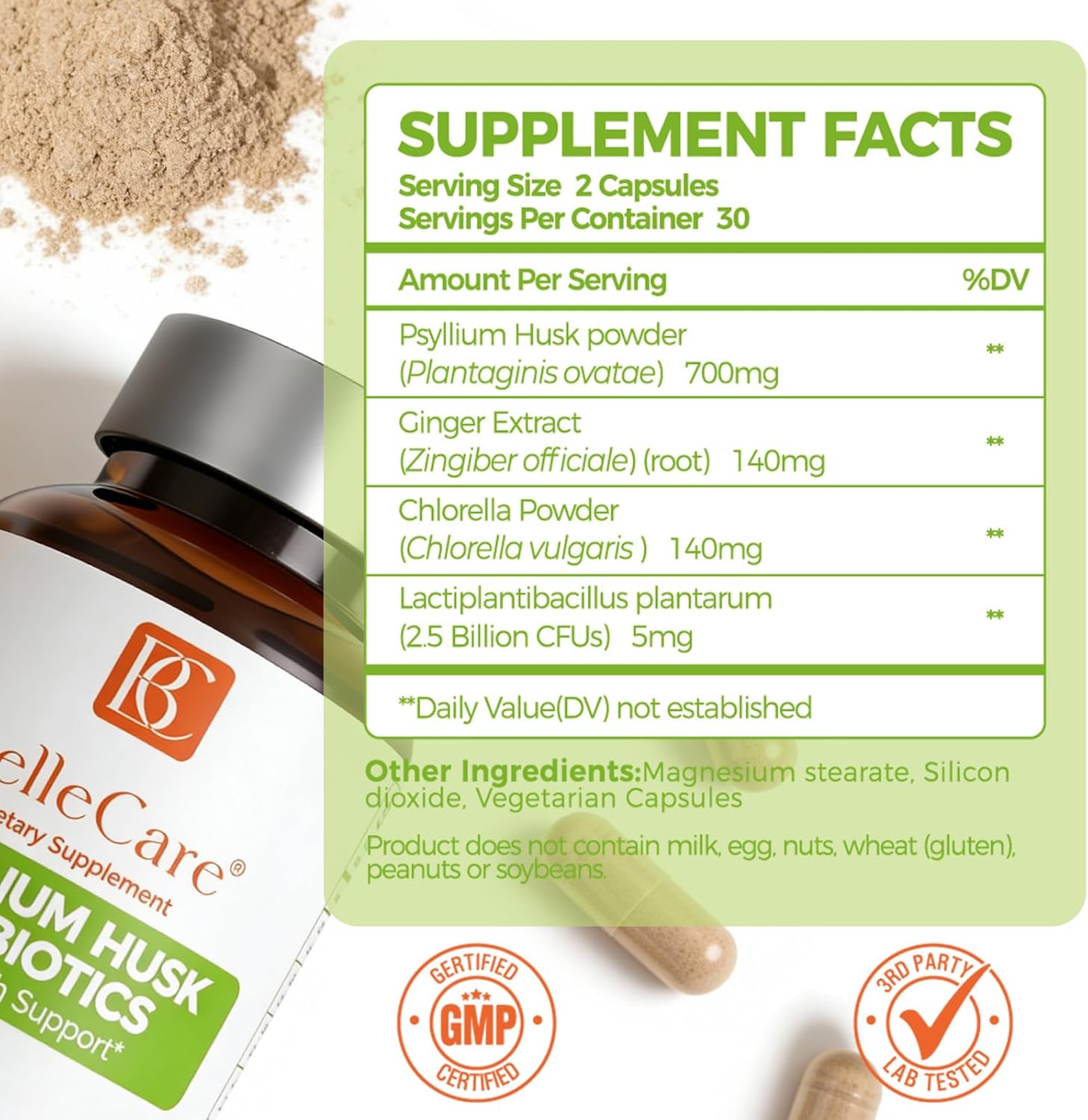 Psyllium Husk Capsules with Probiotics, 60 Capsules, Daily Fiber Supplement for Digestive & Gut Support - Image 2