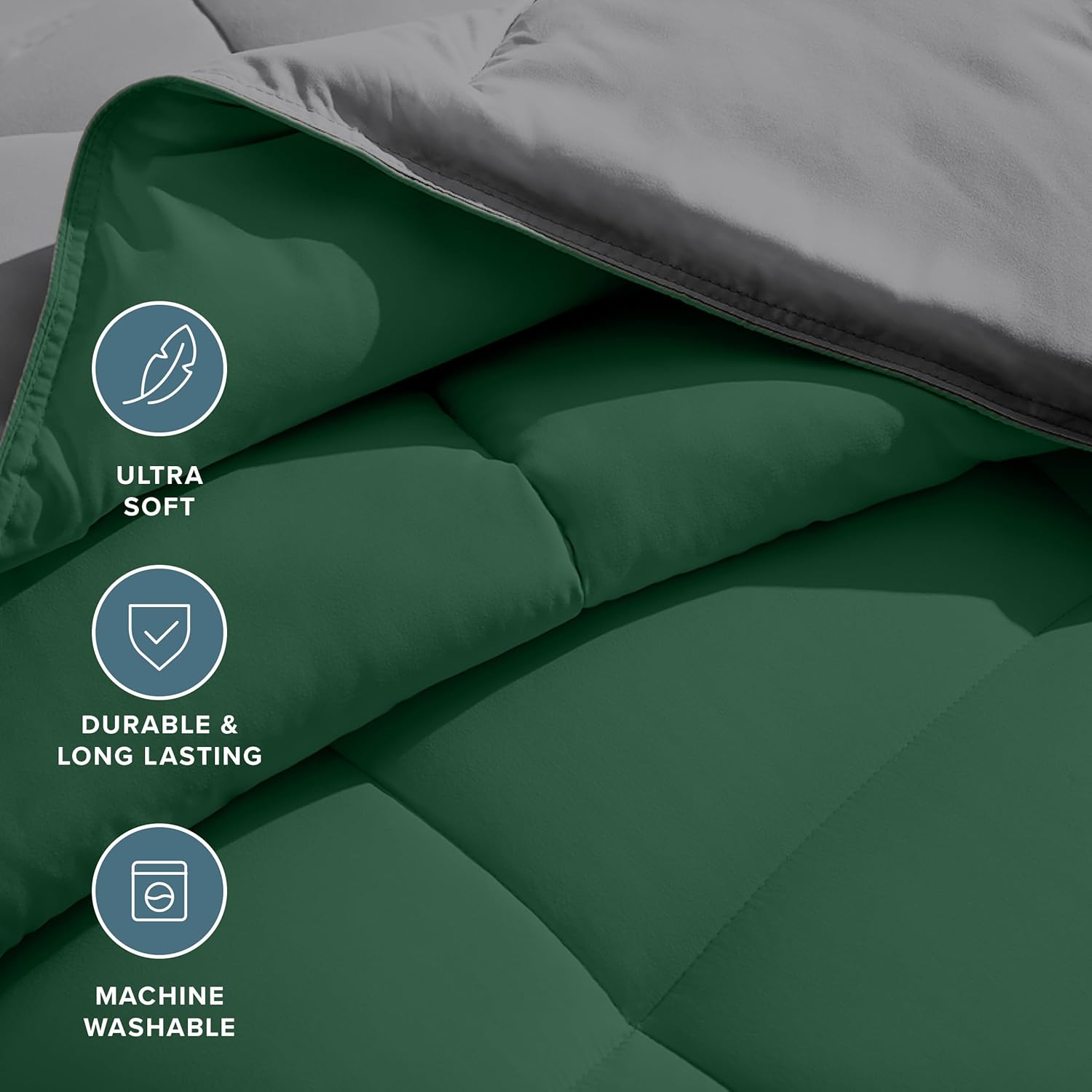 Bare Home Full Comforter - Reversible Colors - Goose Down Alternative - Ultra-Soft - Premium 1800 Series - All Season Warmth - Bedding Comforter (Full, Grey/Forest Green) - Image 6