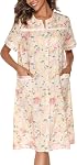 YOZLY Robe de maison brodée femme manches courtes manteau de maison avec poches avant noir S-3XL