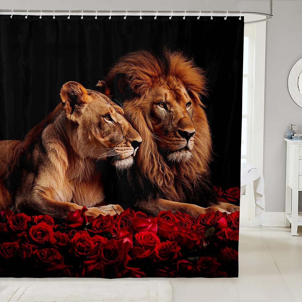 Rideau de douche lion imperméable et anti-éclaboussures 183 x 213 cm
