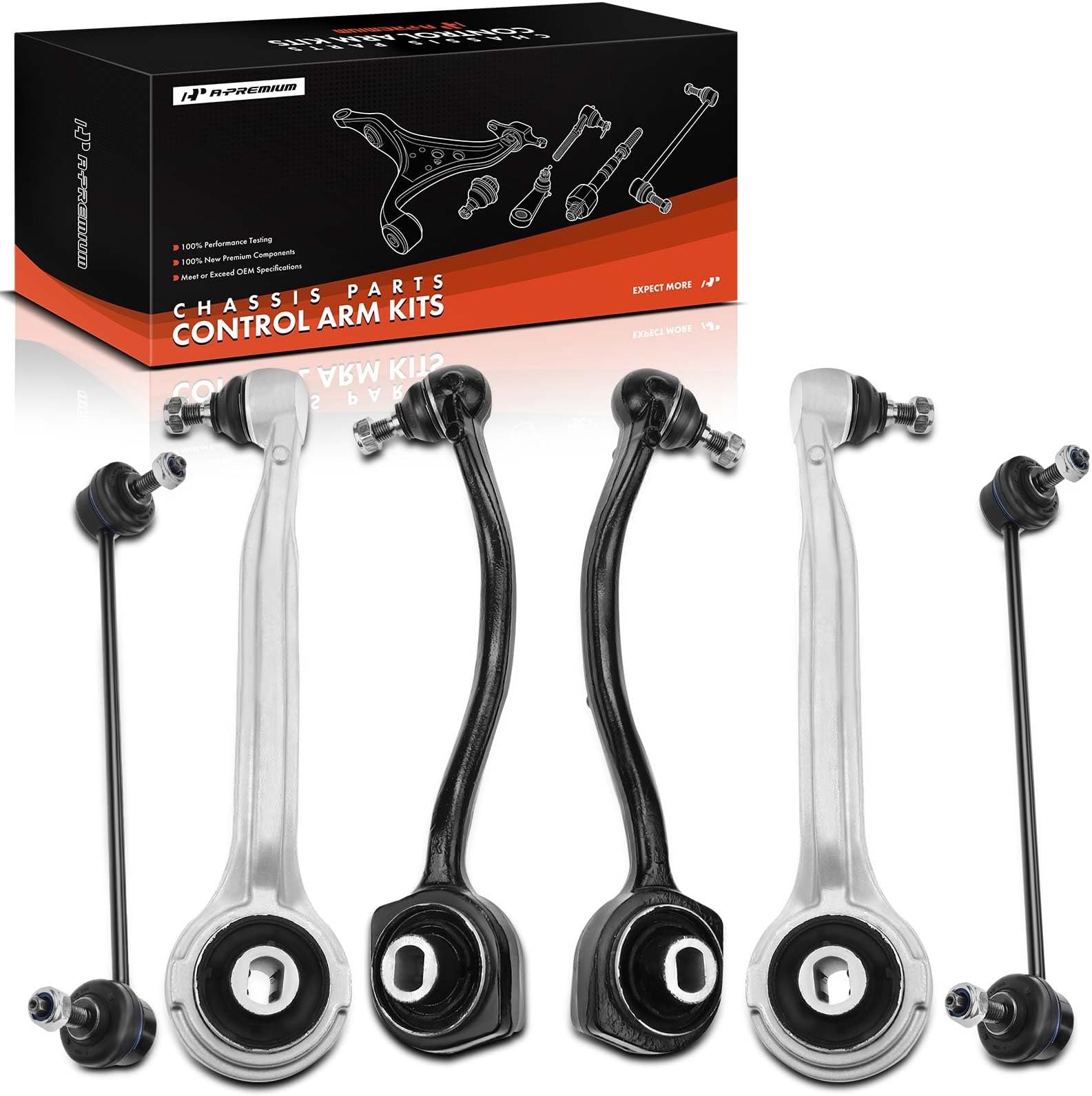 A-Premium Set or 6, Front Upper & Lower Rearward Control Arm, Sway Bar Link, Compatible with Mercedes Benz - 2001-2009 - C230 C240 C280 C320 C350 & CLK320 CLK350 CLK500 CLK550 & C32 AMG & CLK55 AMG