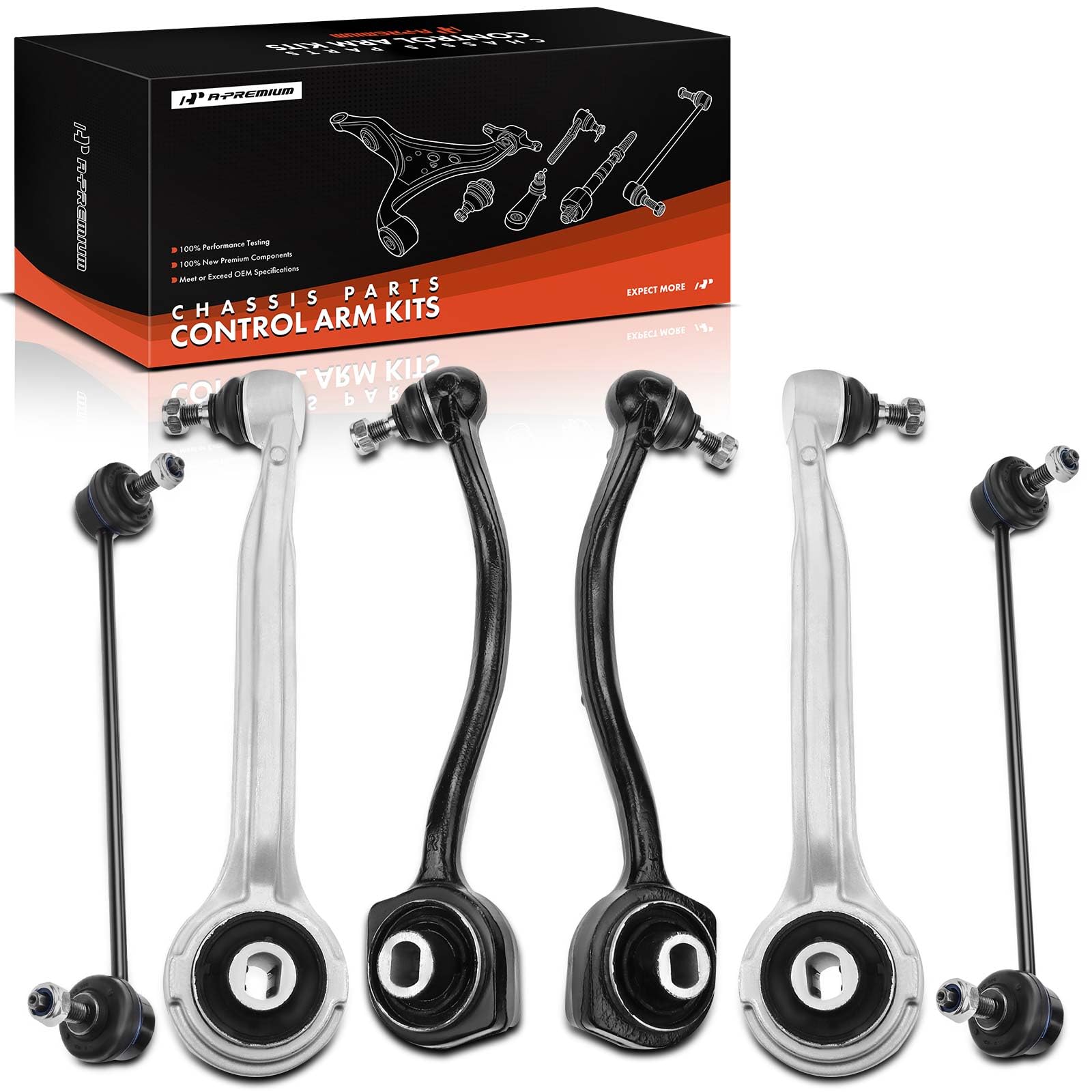 A-Premium Set or 6, Front Upper & Lower Rearward Control Arm, Sway Bar Link, Compatible with Mercedes Benz - 2001-2009 - C230 C240 C280 C320 C350 & CLK320 CLK350 CLK500 CLK550 & C32 AMG & CLK55 AMG