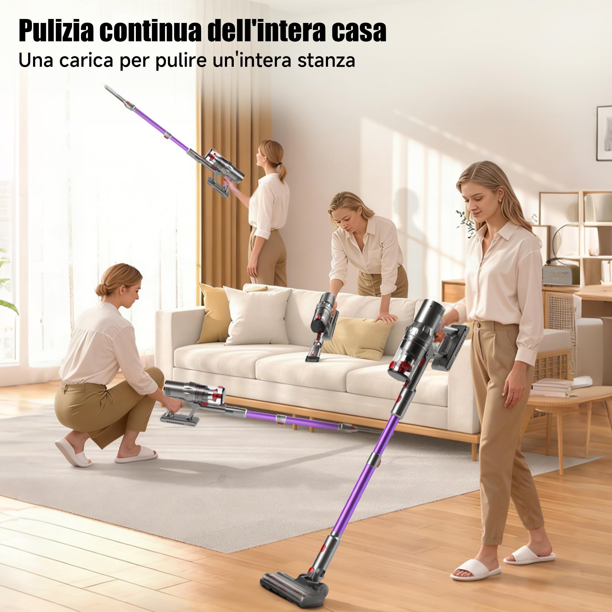 Hearten Aspirapolvere senza Fili, 70000Pa/70Min, con Display LED, Spazzola Anti-Groviglio a V, Funzionamento One-Touch, Autoportante, Ideale per Tappeti, Pavimenti Duri e Peli di Animali