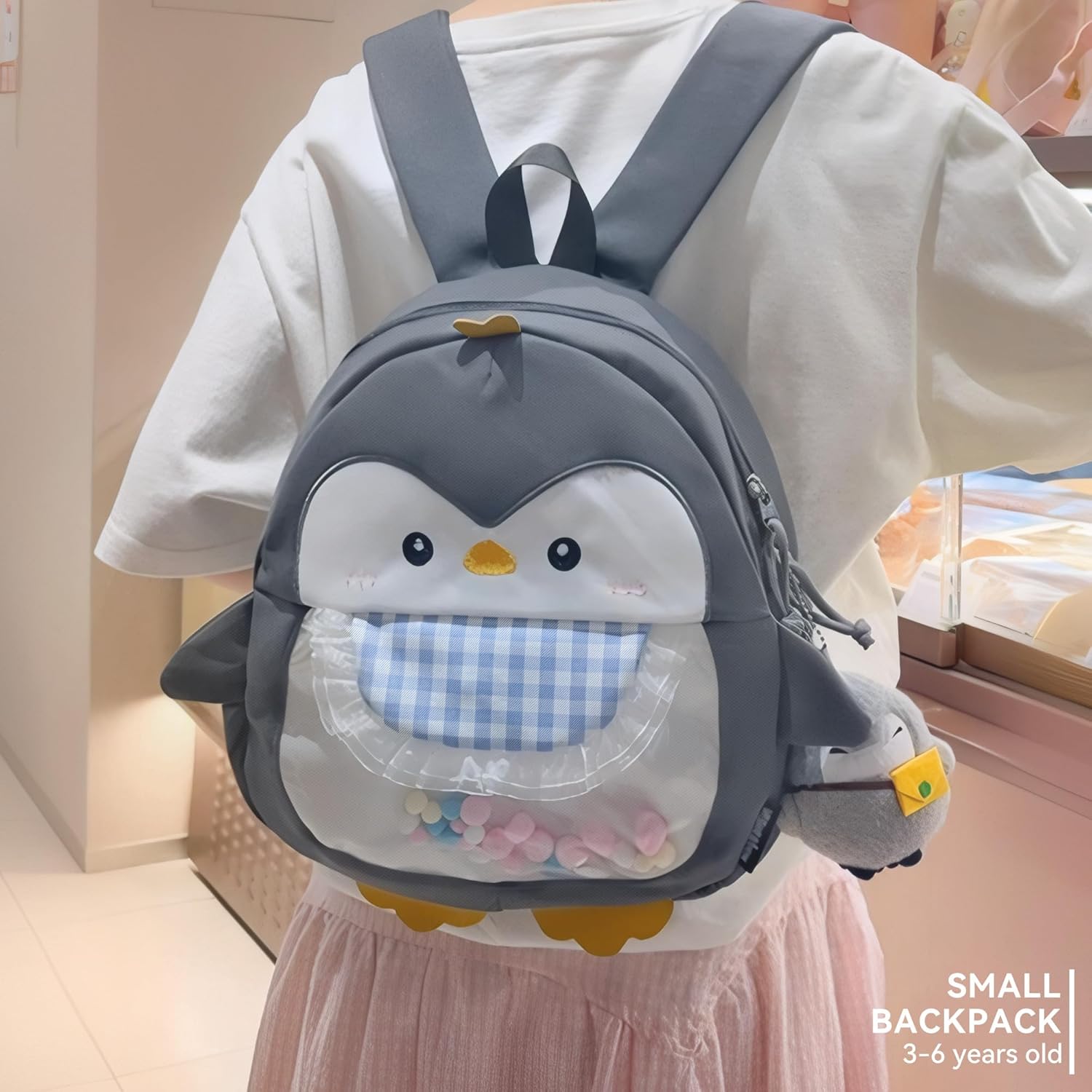 Toddler Backpack for Boys and Girls 3-6 Years Mini Penguin Backpack Cartoon Animal Travel Bag for Kindergarten & Outdoor Activities with Cute Penguin Pendant Dark Gray - Image 6
