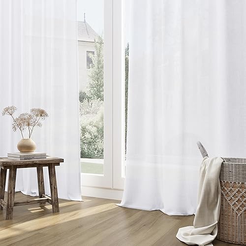 Miniatura 6 de Guken - Cortinas de lino para sala de estar o dormitorio - Juego de 2 cortinas semitraslúcidas con dobladillo para cortinero, estilo bohemio rústico