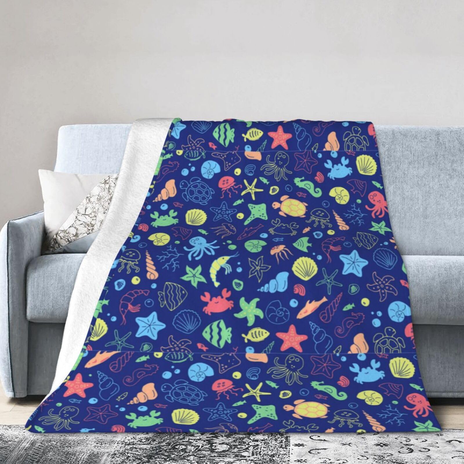 Noble Ren Cute Colorful Jellyfish Ultra-Soft Micro Fleece Blanket Winter Warm Soft Lannel Fleece Throw Blanket For Couch Sofa Bed 50"X40"