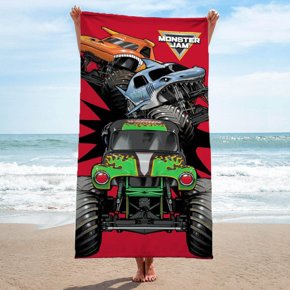 Jay Franco Monster Jam Kids Bath Pool Beach Towel - Super Soft & Absorbent Grave Digger, Megalodon, El Toro Loco 100% Cotton Towel, Measures 28 x 58 Red - Monster Jam image 3 of 6 B0CMZNW2TD