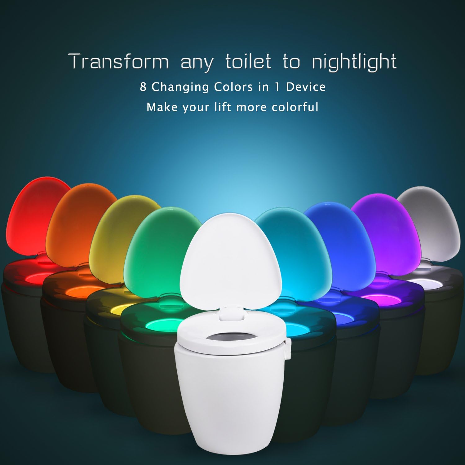 LED Toilet Light Motion Activated – 2 Packs with 6pcs Batteries, Udaily Toilet Night Light with Human Motion Sensor, 8 Colors Changing Toilet Bowl Nightlight for Bathroom