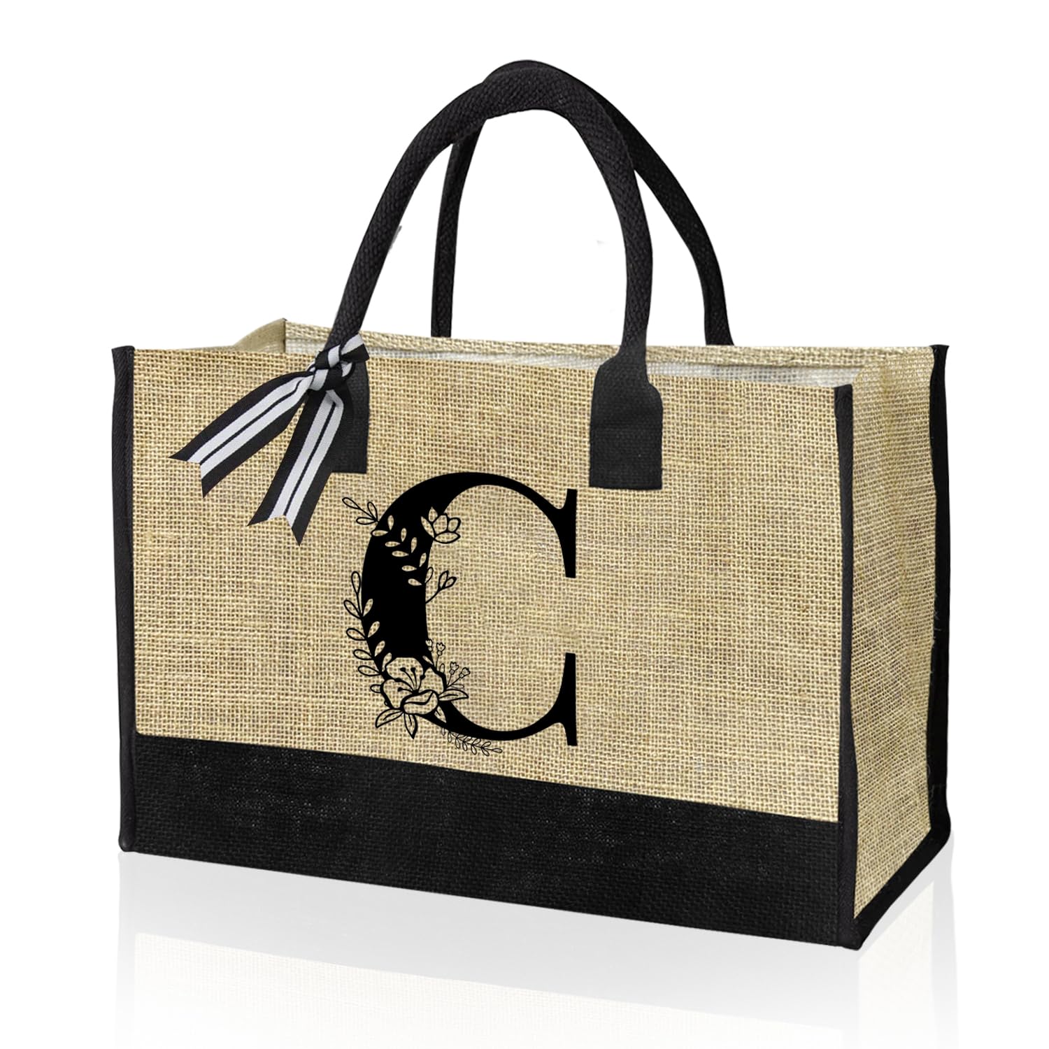VLYX Personalized Initial Canvas Tote Bag, Beach Bag Gift Bag Suitable for Birthday, Wedding, Beach, Holiday, Great Birthday Gifts for Women, Mom, Teachers, Nurses, Best Friends, Bridesmaids- C