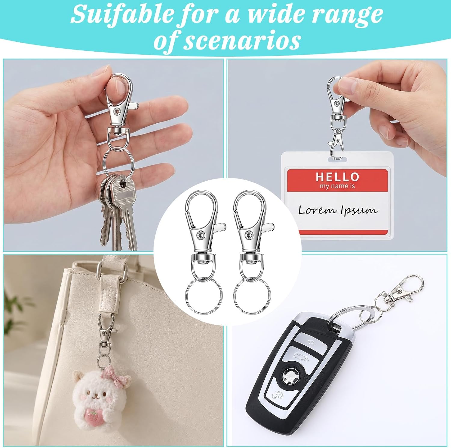 Keychains Bulk 500 Pcs: 250 Keychain Clip Hooks (1.38") & 250 Rings (0.55"), Smooth Swivel Snap, Durable Zinc Alloy, for Jewelry, DIY Lanyard, Craft Projects (Silver)