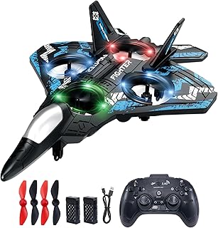 Drones para niños con forma de avión a control remoto, avión de control remoto, aviones para niños y niñas, drones helicópteros con luces LED de giro de 360°, 2 baterías recargables juguetes para