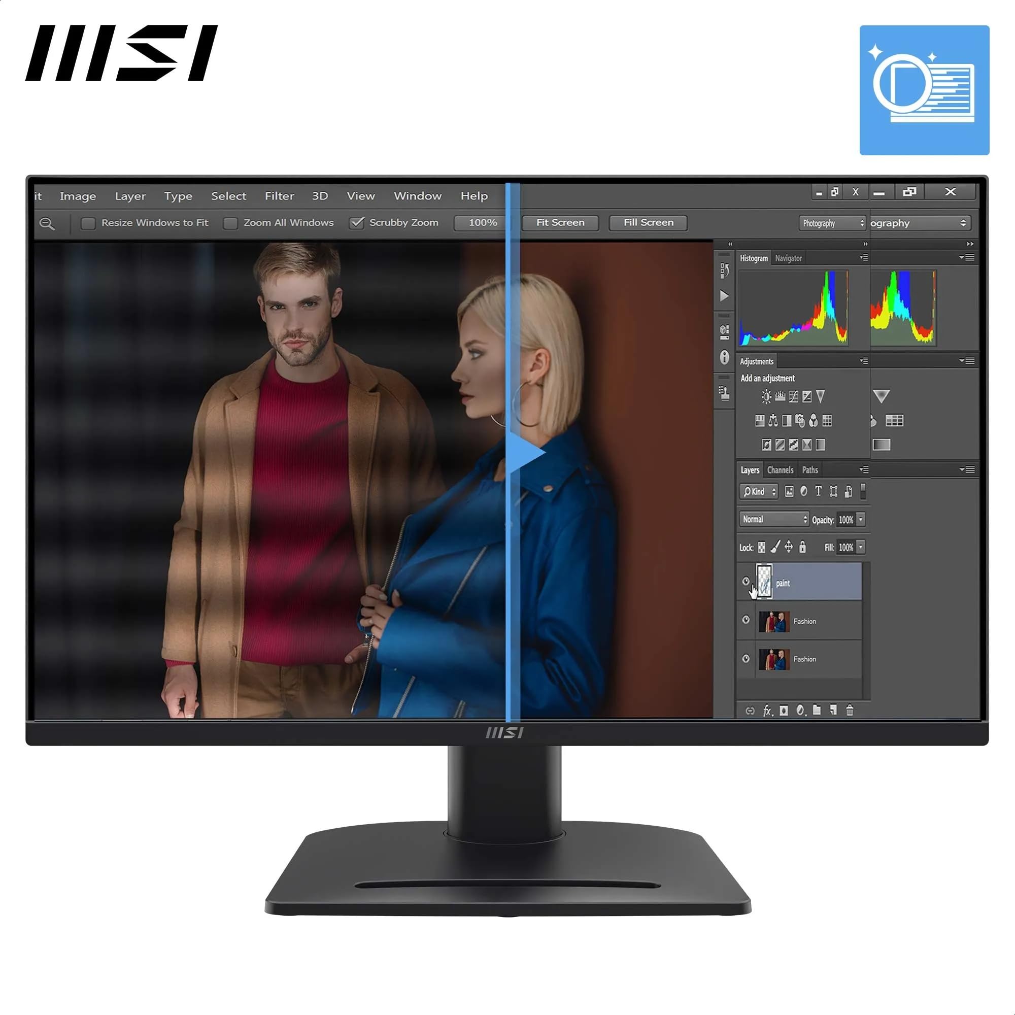 MSI Pro MP275QPG Monitor Profesional WQHD de 27", Panel IPS de 2560 x 1440, 100 Hz, Montaje VESA, adaptative Sync, Ajustable en 4 direcciones, HDMI 2.0b, Negro