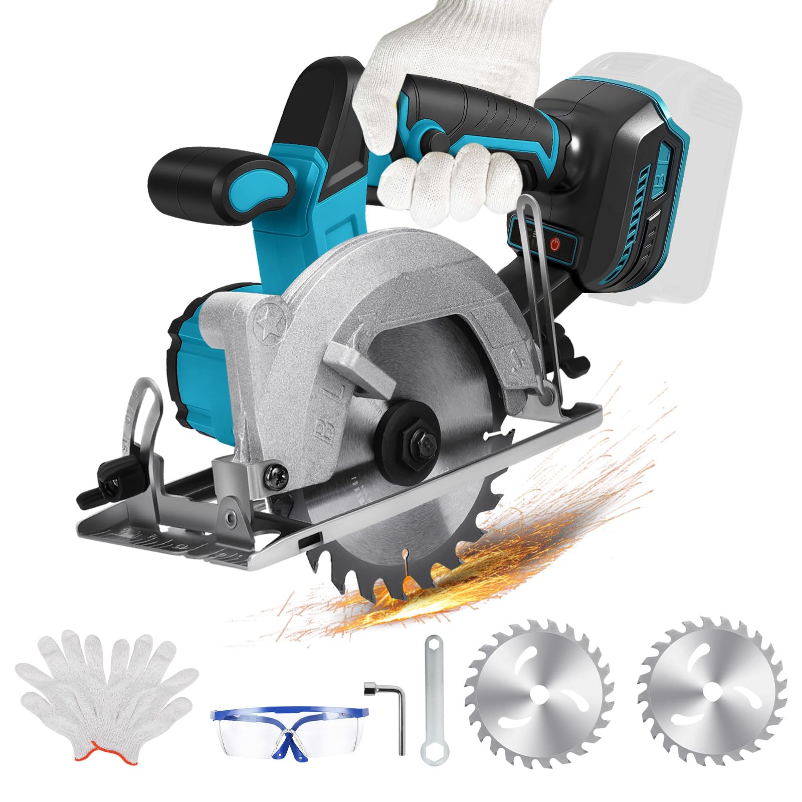140mm Cordless Circular Saw Compatible with Makita 18V (No Battery), mit 2 Blades, Brushless Adjustable Cutting Angle, Max Cutting Depth 1.28" (45°),1.6" (90°) for Cutting Wood Plastic Metal