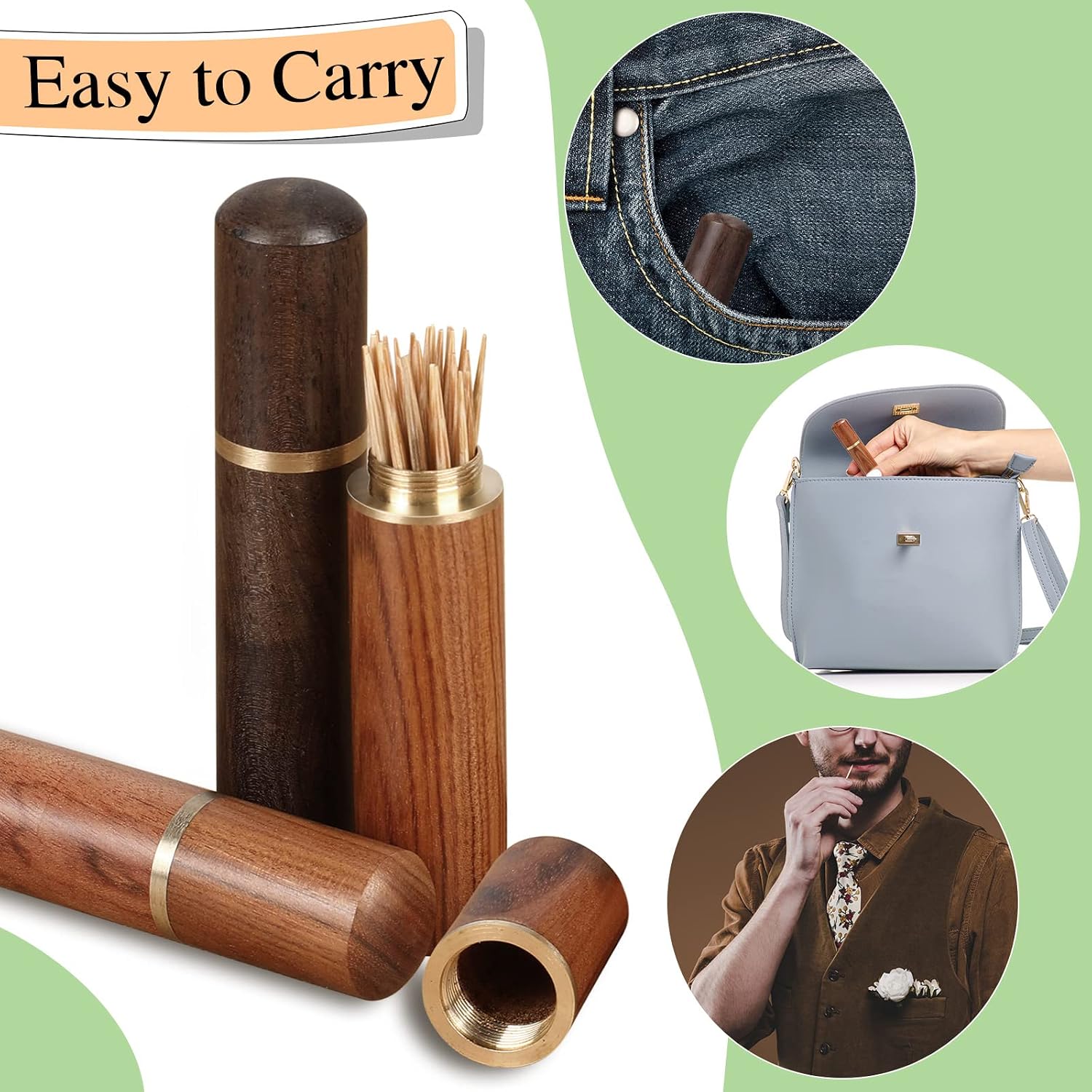 Honeydak 10 Pieces Portable Wood Toothpick Holder Mini Pocket Tooth Pick Box Wooden Tooth Pick Carrying Case Travel Portable Toothpick Dispenser Bucket for Women and Men (holders only)