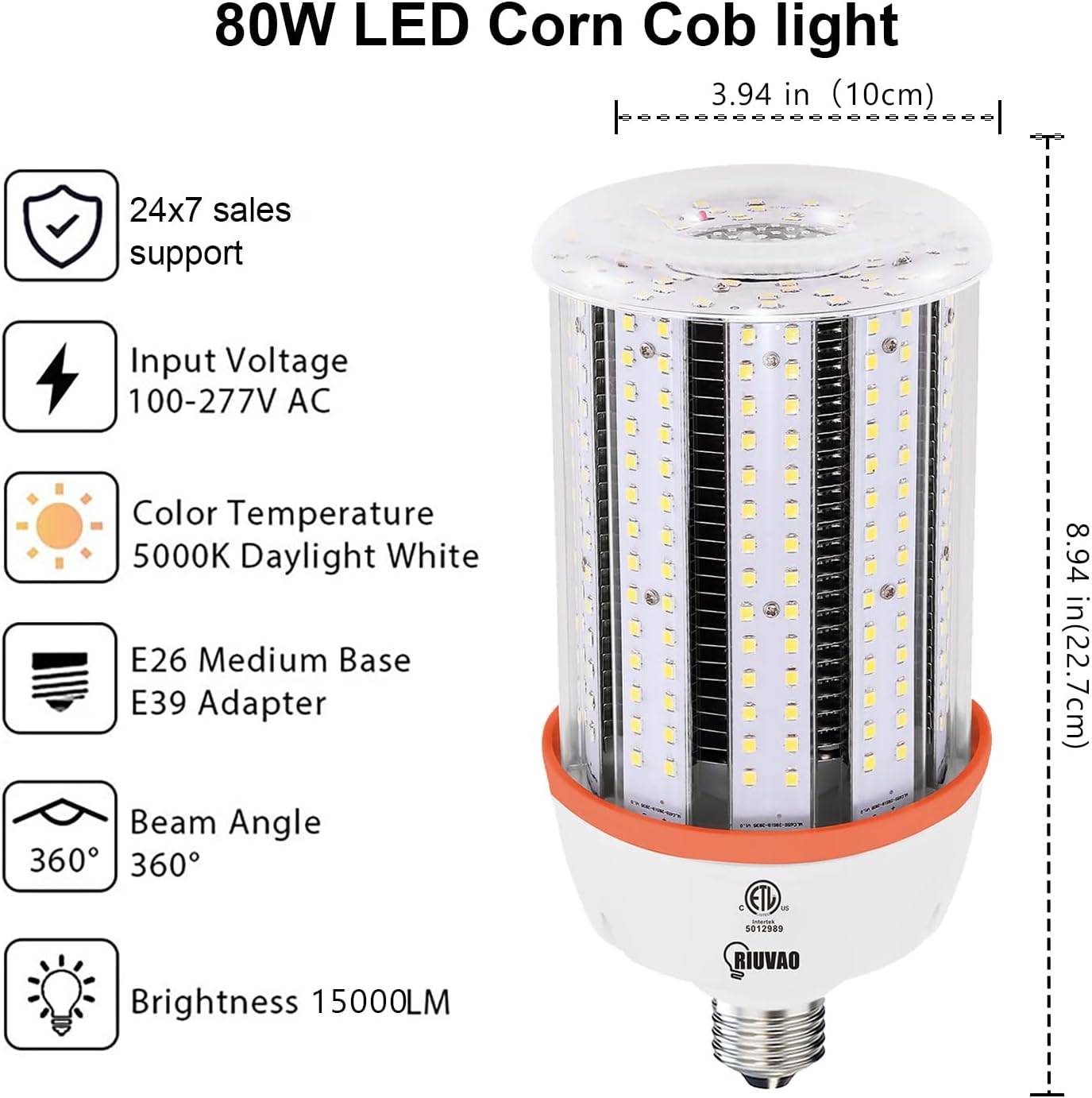 100W Led Corn light bulbs,15000 Lumen LED Corn Bulb 1000W Equivalent 5000K Daylight White Lamp ,E26/E39 Medium Mogul Base,2-Pack Large Area Lights For Outdoor Indoor Warehouse Garage High Bay Lighting