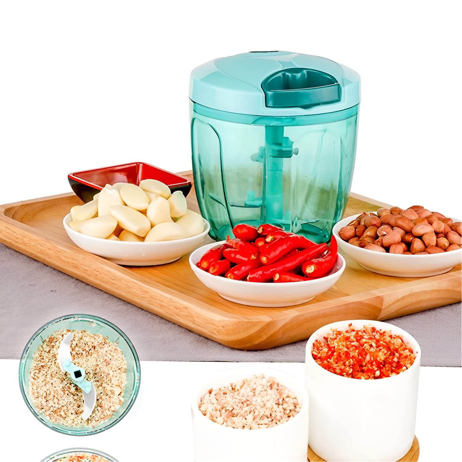 GarthManual Stainless Steel Compact Extra Sharp Hand Held Vegetable Chopper/Slicer with 5 Blades (750 ml)