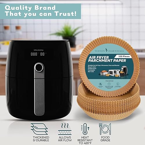 Miniatura 6 de 120 forros para freidora de aire marrón de 6.3 pulgadas, forros de papel pergamino para freidora de aire, antiadherentes, resistentes al aceite, de