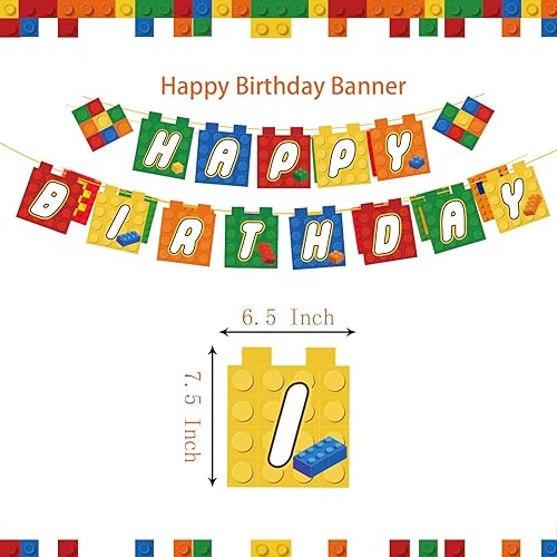 Miniatura 3 de PRATYUS Decoraciones de cumpleaños de bloques de construcción para niños, suministros de fiesta temática de ladrillo y bloque con pancarta,