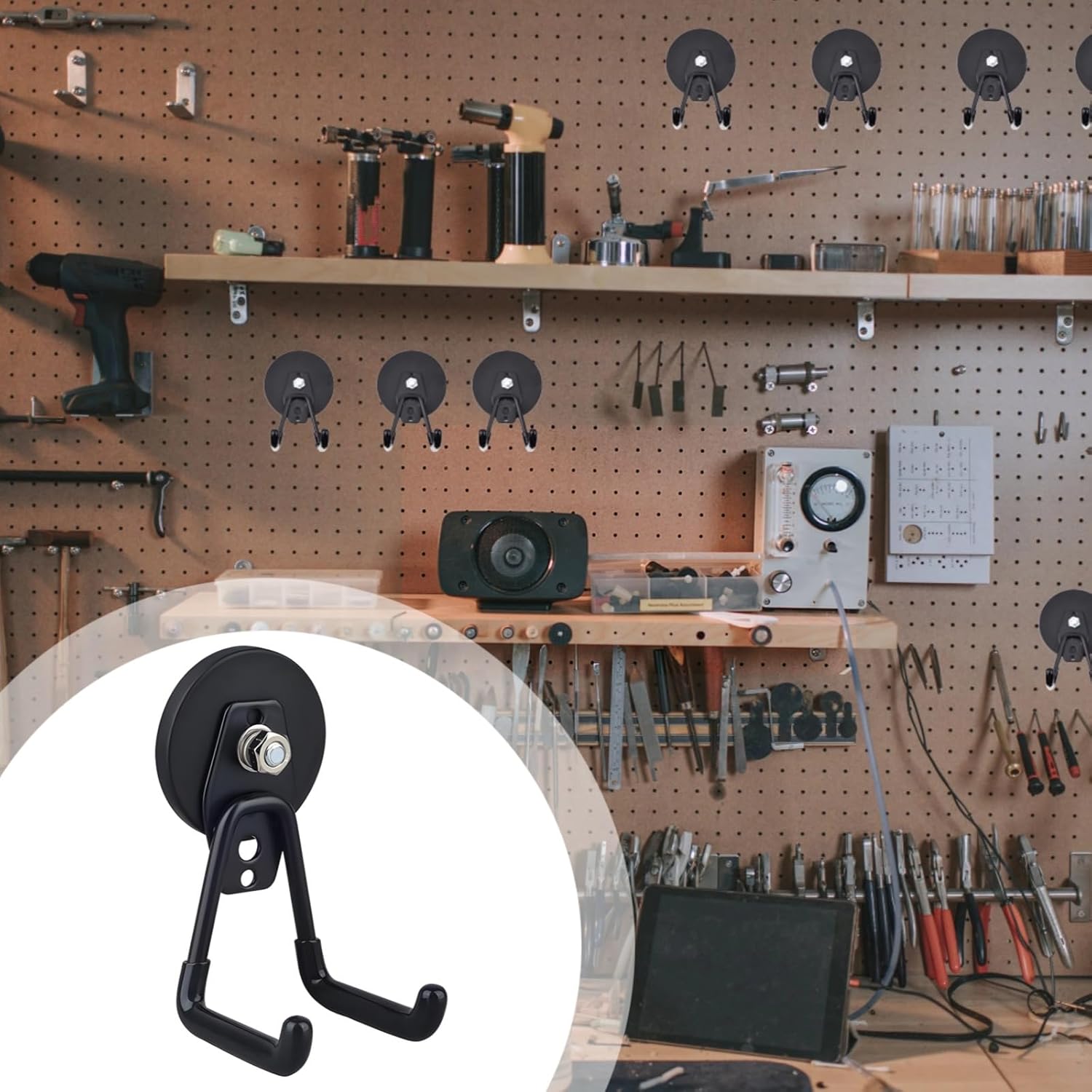 6-Piece Strong Magnetic Hooks Set, Heavy Duty Magnetic Tool Holders, No Drill, Black Coated