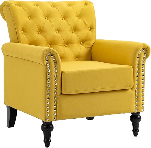 Silla decorativa amarilla para sala de estar silla compacta moderna de mediados de siglo silla de club para dormitorio silla con respaldo de ala