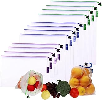 6 Pc Pack (S-2; M-2; L-2) Reusable Vegetable Fridge Bags Of 3 Sizes, Lightweight, Washable, Storage For Home Organizer (6)(Polyester)