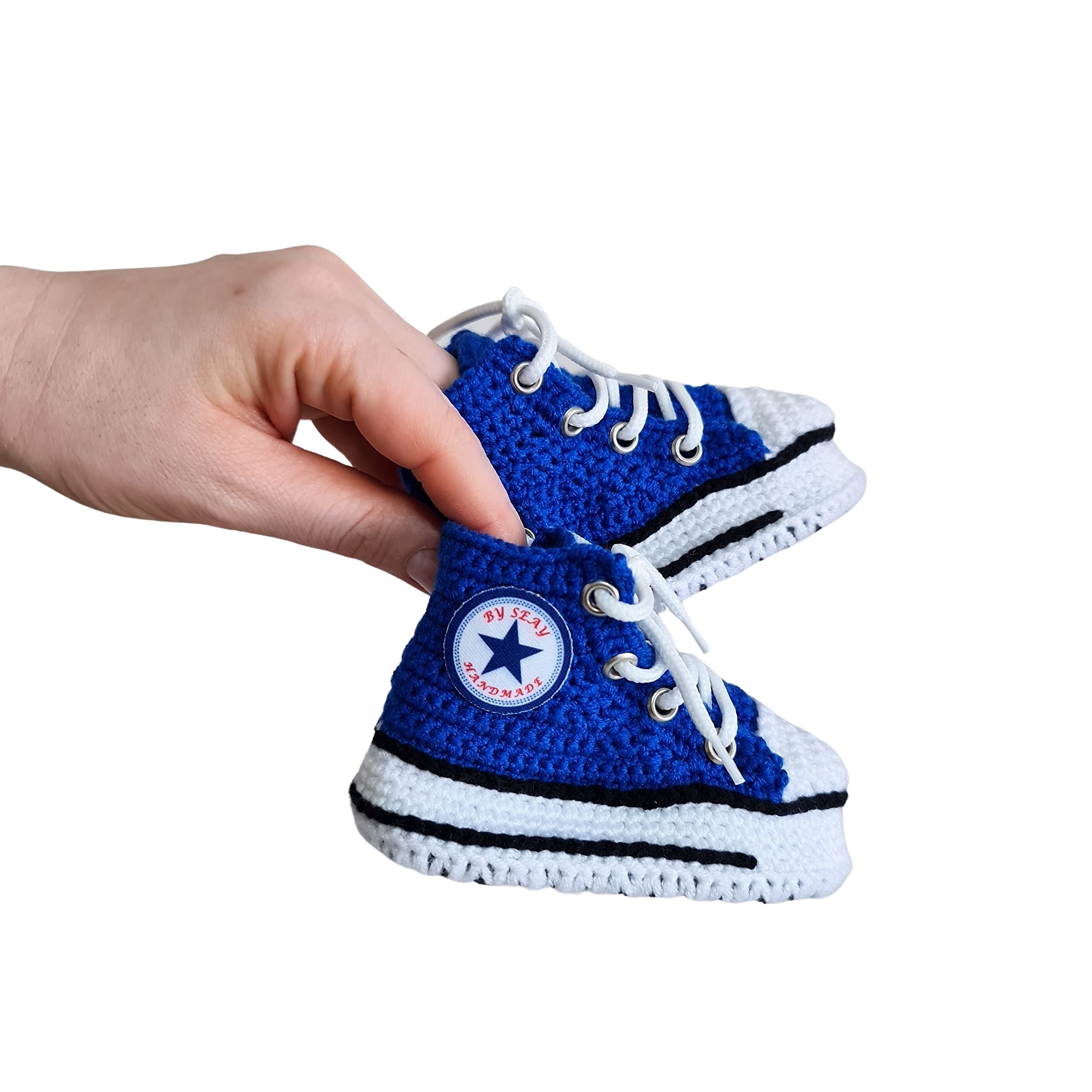 gestrickte Blaue Baby Sneaker Booties, weiche warme Baumwoll-Häkel-Hausschuhe für Neugeborene, Kleinkinder, Lauflerner, 0-3M 3-6M 6-9M 9-12M, Geschenk für Baby-Jungen