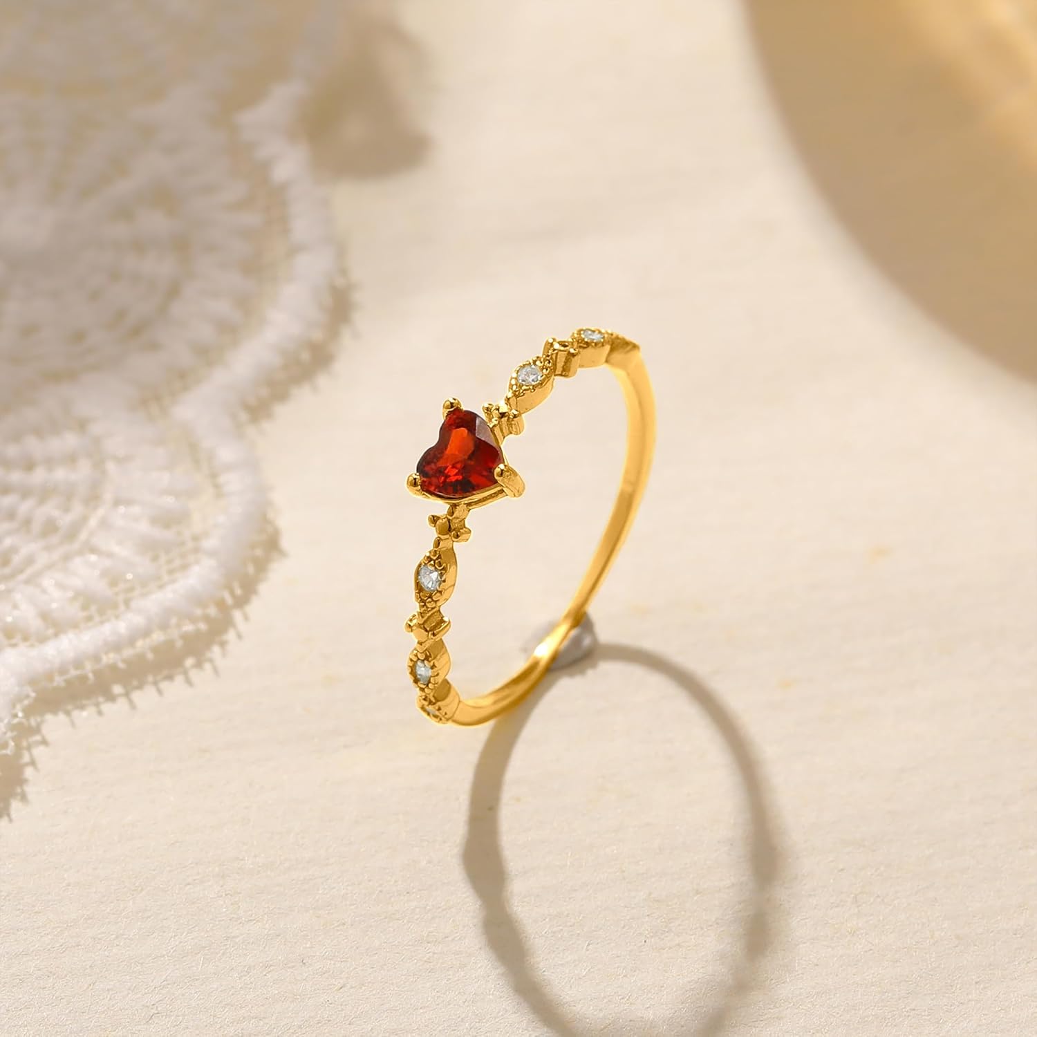 Red Heart Birthstone Rings for Women, 925 Sterling Silver Ruby CZ January Birthstone Rings for Her Engagement Promise Rings for Her Eternity Wedding Band Valentines Jewelry Birthday Bridesmaid Gifts - Image 5