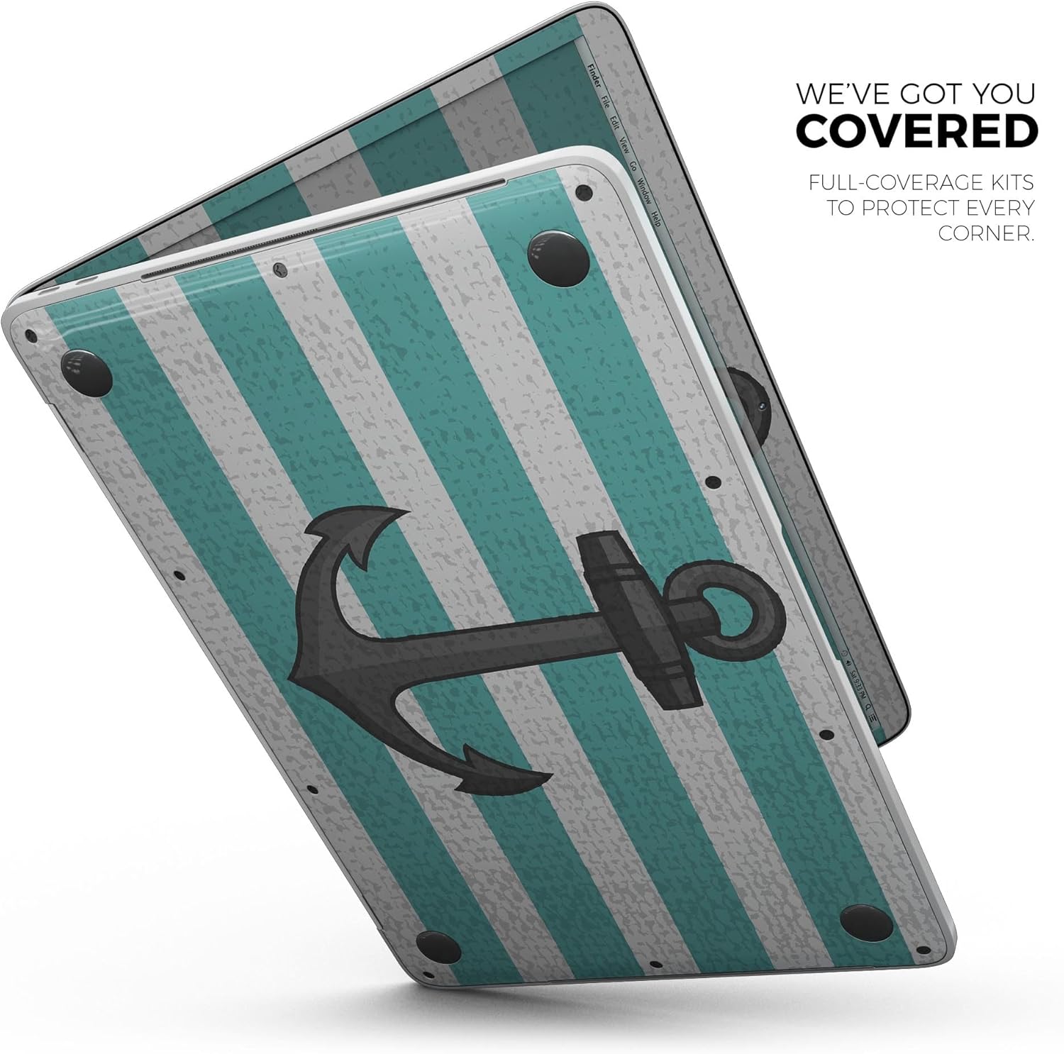 DesignSkinz - Compatible with MacBook Pro 16" M1/M2 (A2485/A2780) - Skin Decal Protective Scratch Resistant Vinyl Wrap - Teal Stripes with Gray Nautical Anchor