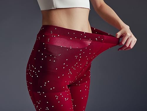 Miniatura 6 de Anlaey Pantalones de baile de malla transparente para rave, con lentejuelas brillantes, acampanados, cintura alta, para festivales, clubes, trajes