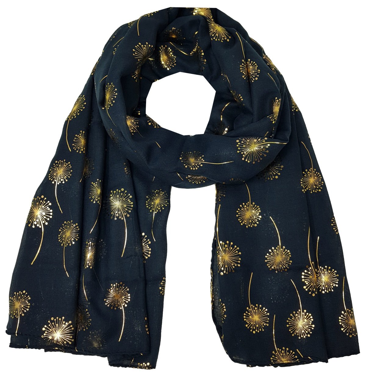 World Of Shawls Women's Dandelion - Navy New Glitter Sparkle Print Scarf Scarves (Dandelion - Navy)