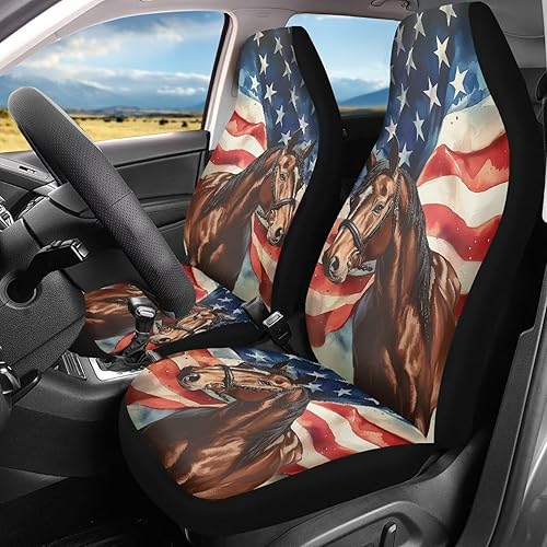 Miniatura 8 de Bulopur Juego de 2 fundas de asiento de automóvil con estampado de caballo de cuero con cremallera, accesorios para decoración de interiores,