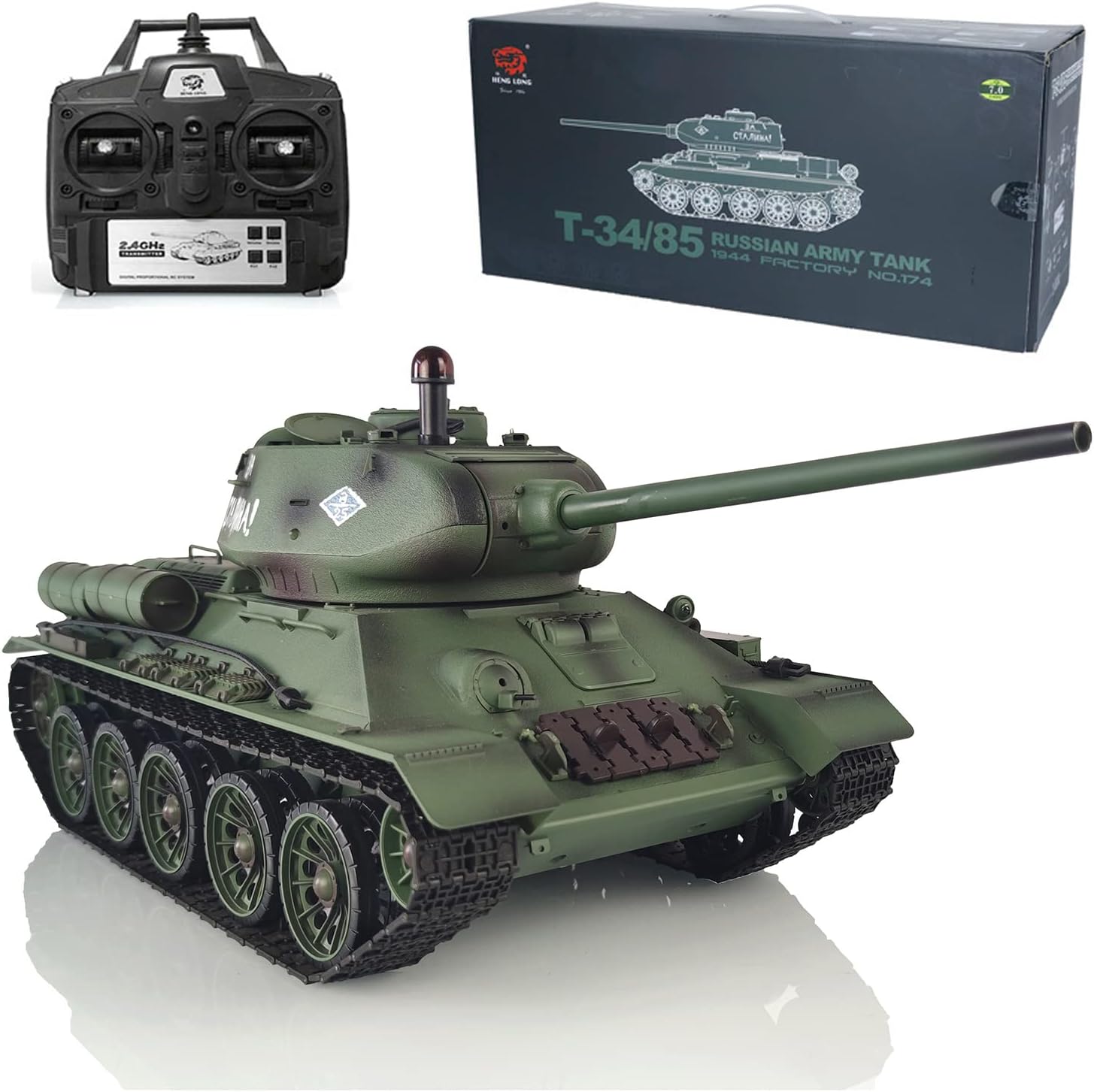 Toucan RC Hobby Henglong 2.4G 1/16 Scale Tk7.0 Plastic Ver Soviet T34-85 RTR Remote Control 3909 Tank Model for Adult