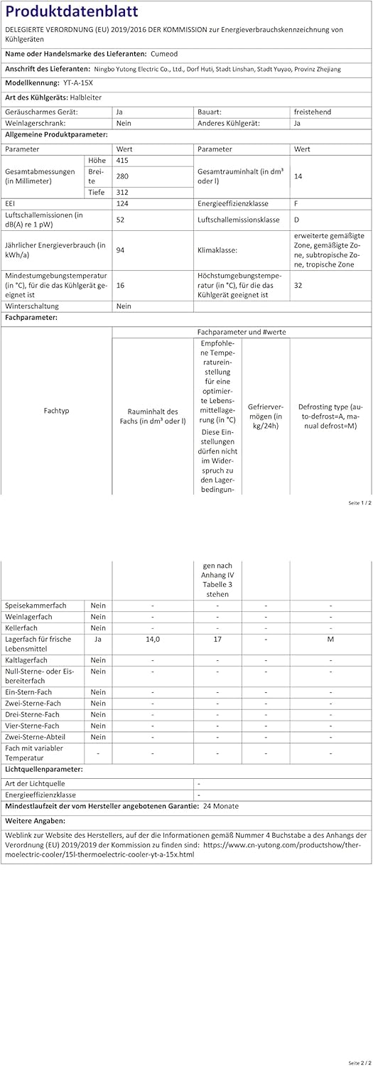 Cumeod Mini Frigo da 15 Litri/21 Lattine, Frigorifero Piccolo con Funzione di Raffreddamento e Riscaldamento, 220V AC/12V DC per Casa, Ufficio e Viaggio, Cosmetici, Bevande, Cibo, Mode Max et ÉCO [Classe di efficienza energetica F]