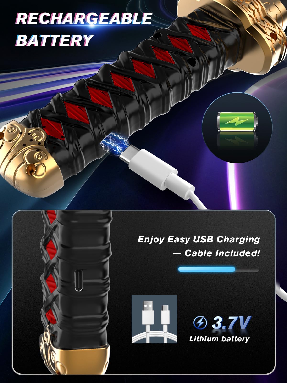 VATOS 2 Sabres Laser Ninja pour Enfants, LED Ninja Sword RGB 15 Couleurs avec étui et Effets Sonores de Combat, Jouets Sabres Laser Rechargeables par USB pour Cosplay, Noël, Halloween et Fans d'anime