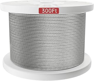 Muzata 300ft 1/8" Wire Rope T316 Stainless Steel Marine Grade for 1/8" Cable Railing System Decking Aircraft Cable Hardware 7x7 Strands Indoor Outdoor DIY Balustrade Hanging WR02, WP1