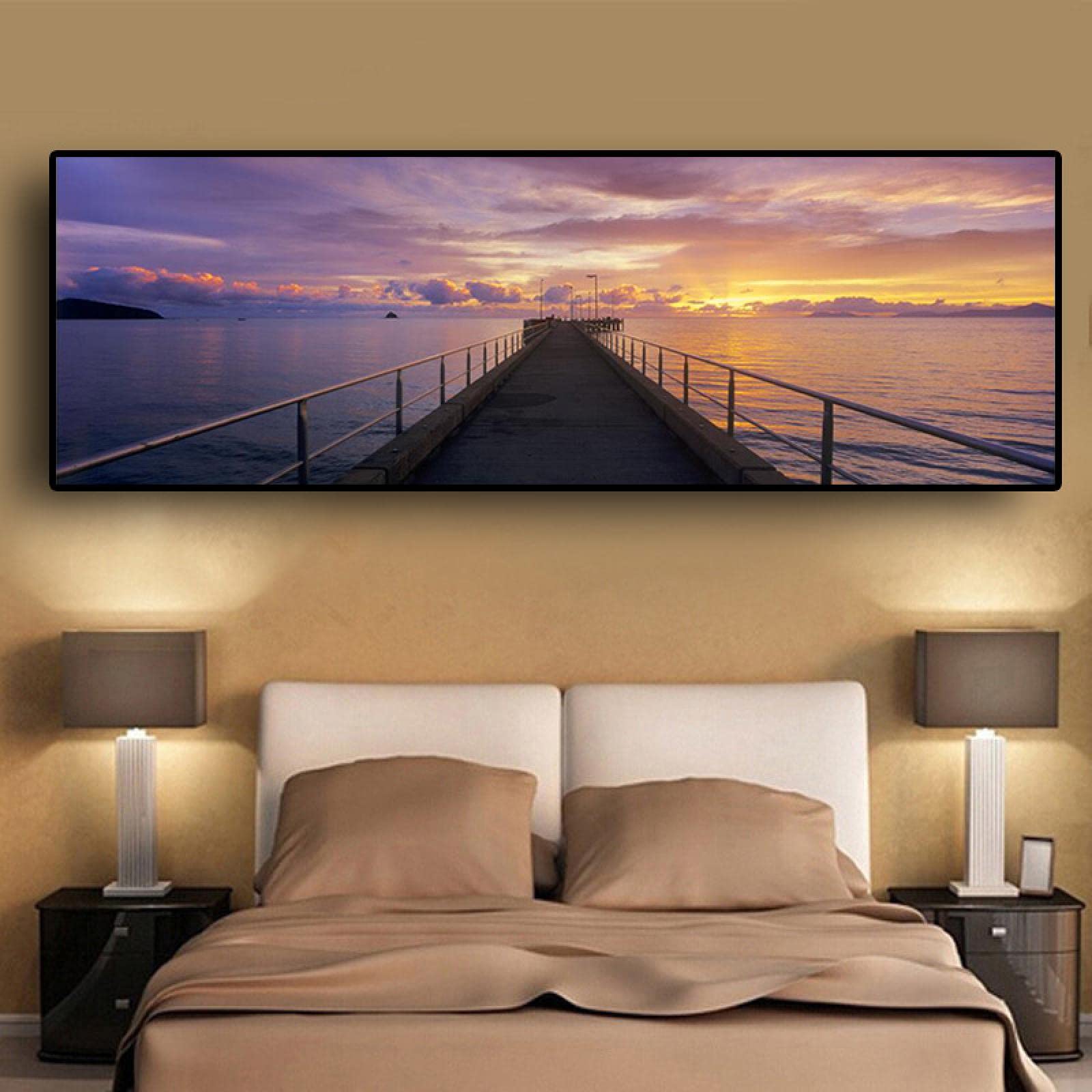 Sunset Natural Dusk Pier Bridge Landscape Panorama Comodino Paesaggio Canvas Painting Poster e stampe Wall Art Pictures 40x120cm Frameless