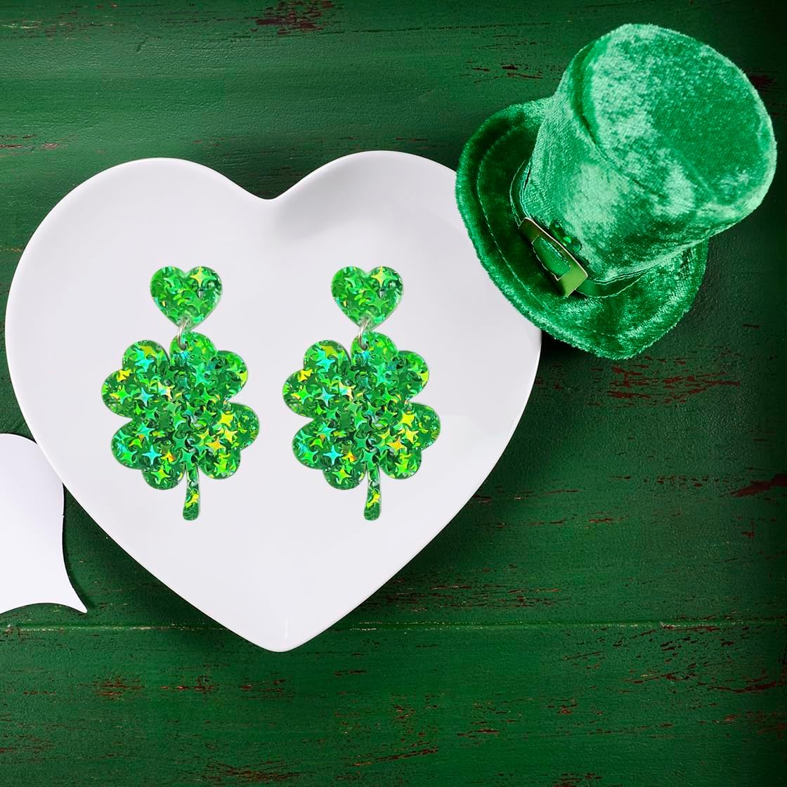 St Patrick's Day Jewelry Earring Irish Shamrock Four Leaf Hat Dangle Earrings for Women,Acrylic Green Clover Womens St patrick's Day Decorations Earrings Good Luck Holiday Outfits Accessories - Image 7
