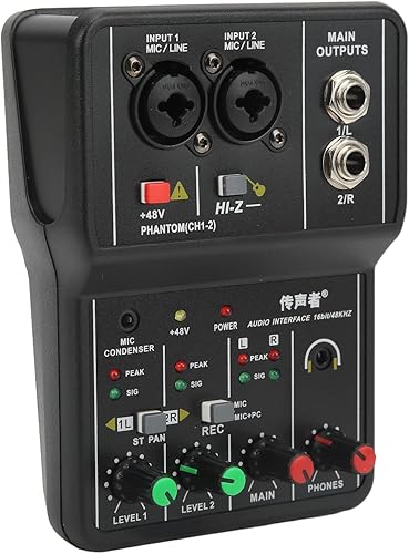Mezclador de audio de 2 canales, portátil pequeño mezclador de controlador de tarjeta de sonido USB, consola de mezcla de sonido para grabación de
