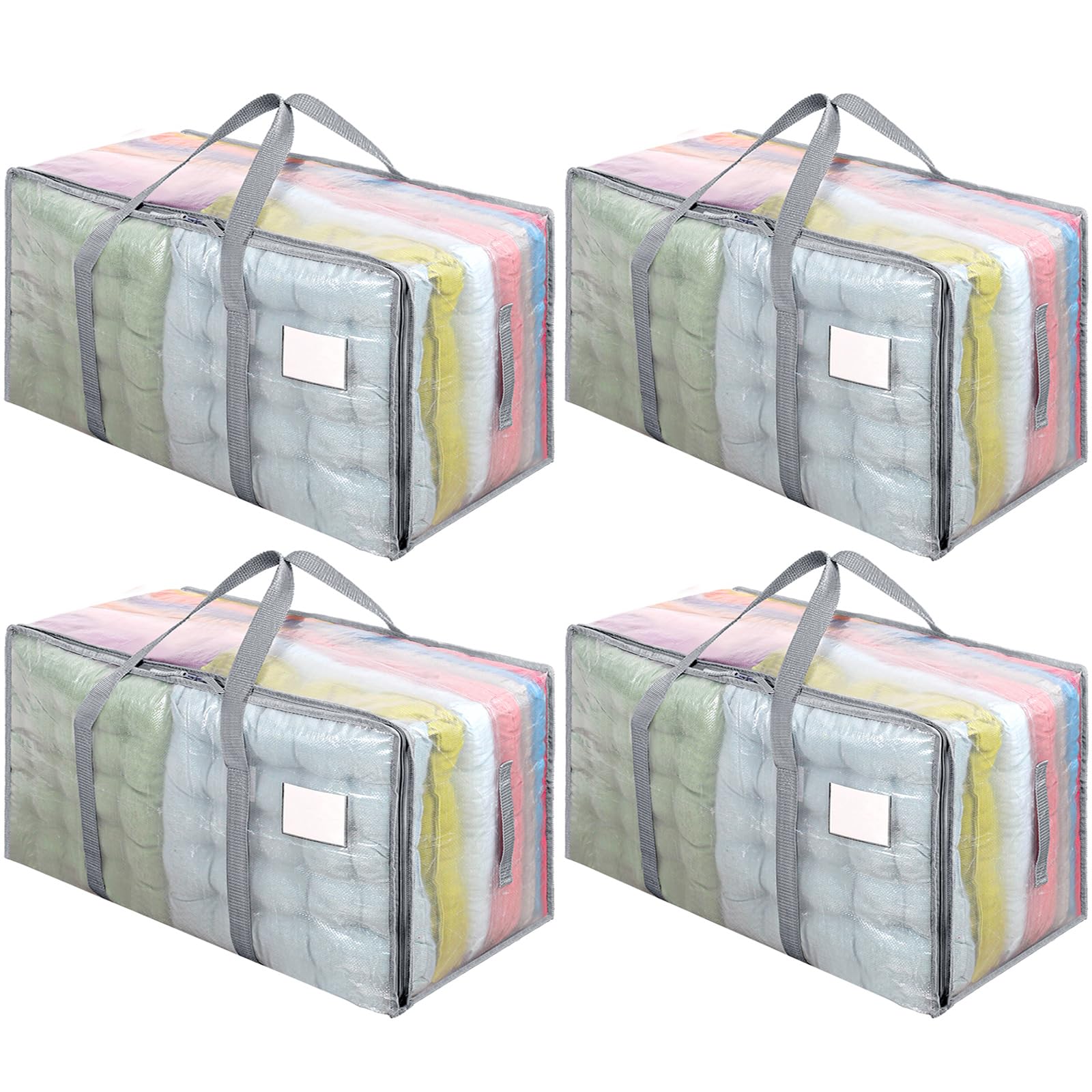 Dntorx 4 Pack 105L Clear Moving Bags Clothes Storage Bags Heavy Duty Moving Totes Packing Bags with Zips for Moving Clothes Bedding Duvet Toys Storage Gray