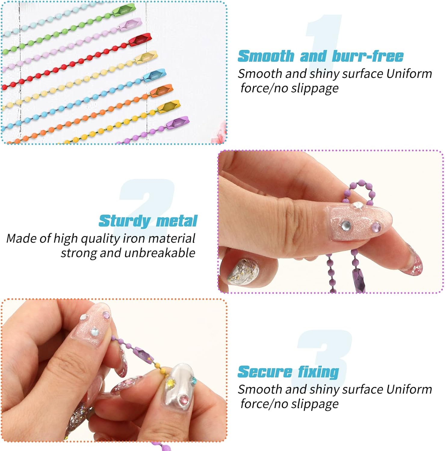 300個 ボールチェーン キーチェーン ボールビーズチェーン 2.4mm ボールチェーン ジュエリーDIY用 (ミックスカラー)