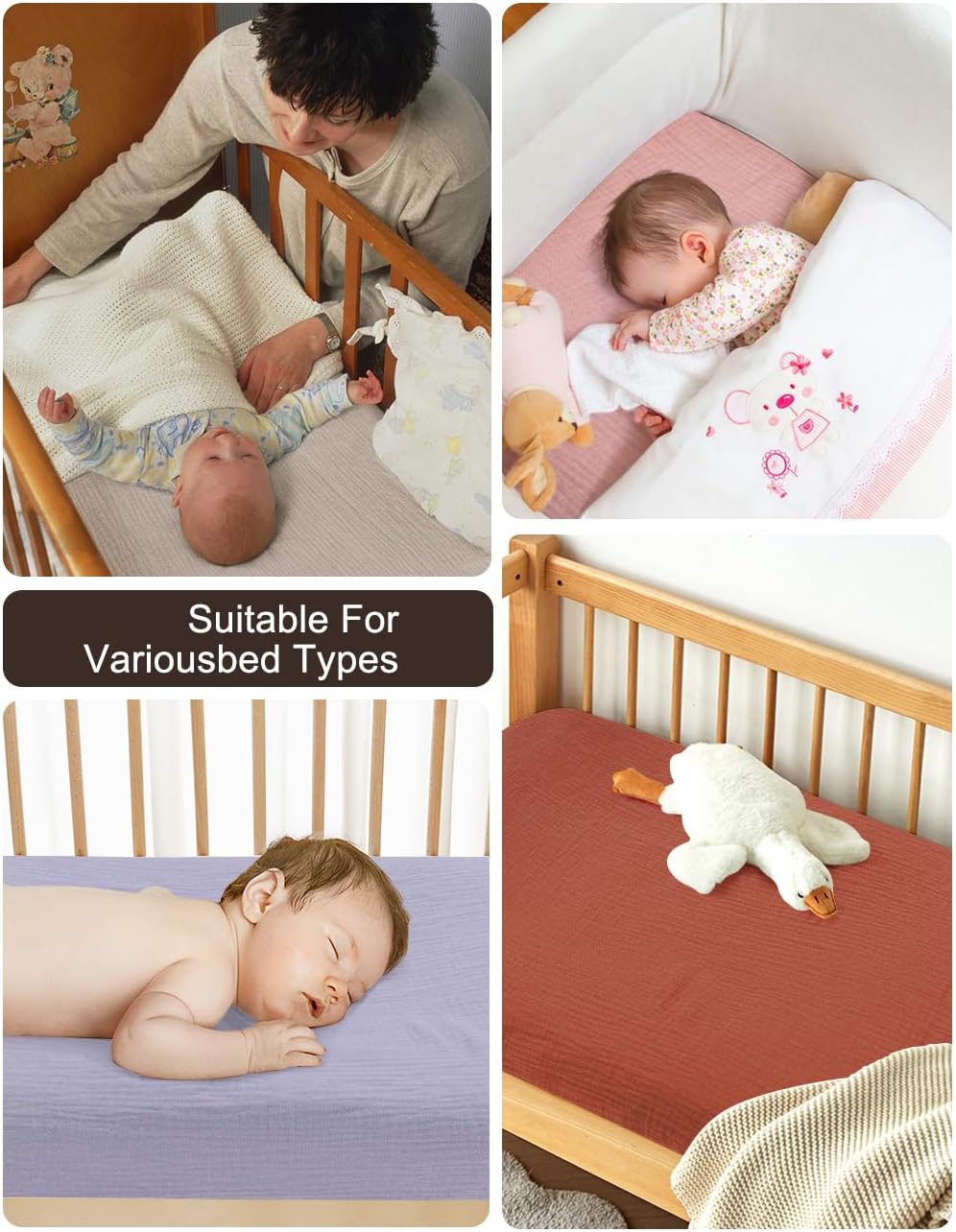 Purple Muslin Crib Sheets for Standard Crib Mattress, 28" x 52" Soft and Breathable Cotton Crib Sheets Neutral for Baby Boys, Girls (46C-02)