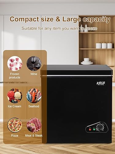 Miniatura 9 de KRIB BLING Congelador de pecho compacto de 3.5 pies cúbicos con control de temperatura de 7 engranajes superiores, puerta abierta y cesta de